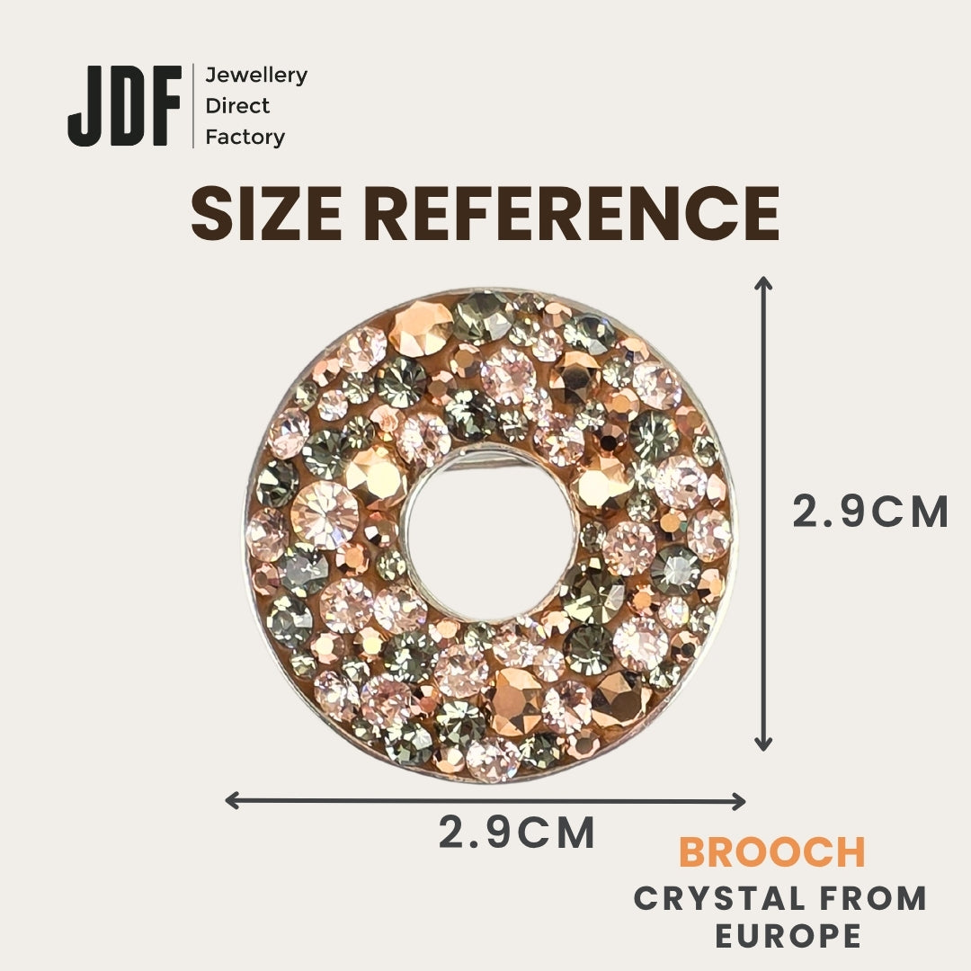 Elegant Donut Brooch with Crystals from Europe, Brooch, Size Reference, Crystals from Europe, One-Year Warranty - Jewellery Direct Factory in alabaster background