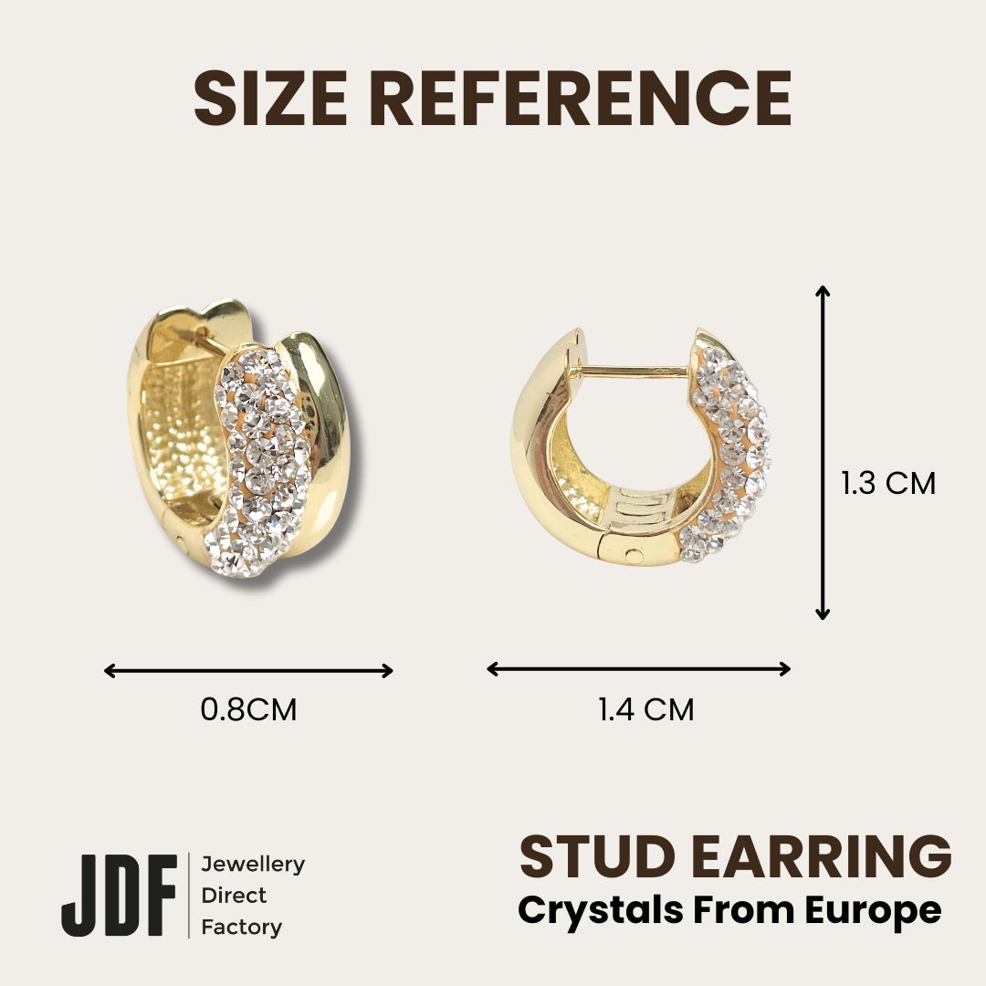 Elegant Double Circle Stud Earrings with Crystals from Europe, Crystal Earrings, Size Reference, Crystals from Europe, One-Year Warranty - Jewellery Direct Factory in alabaster background