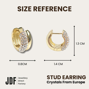 Elegant Double Circle Stud Earrings with Crystals from Europe, Crystal Earrings, Size Reference, Crystals from Europe, One-Year Warranty - Jewellery Direct Factory in alabaster background