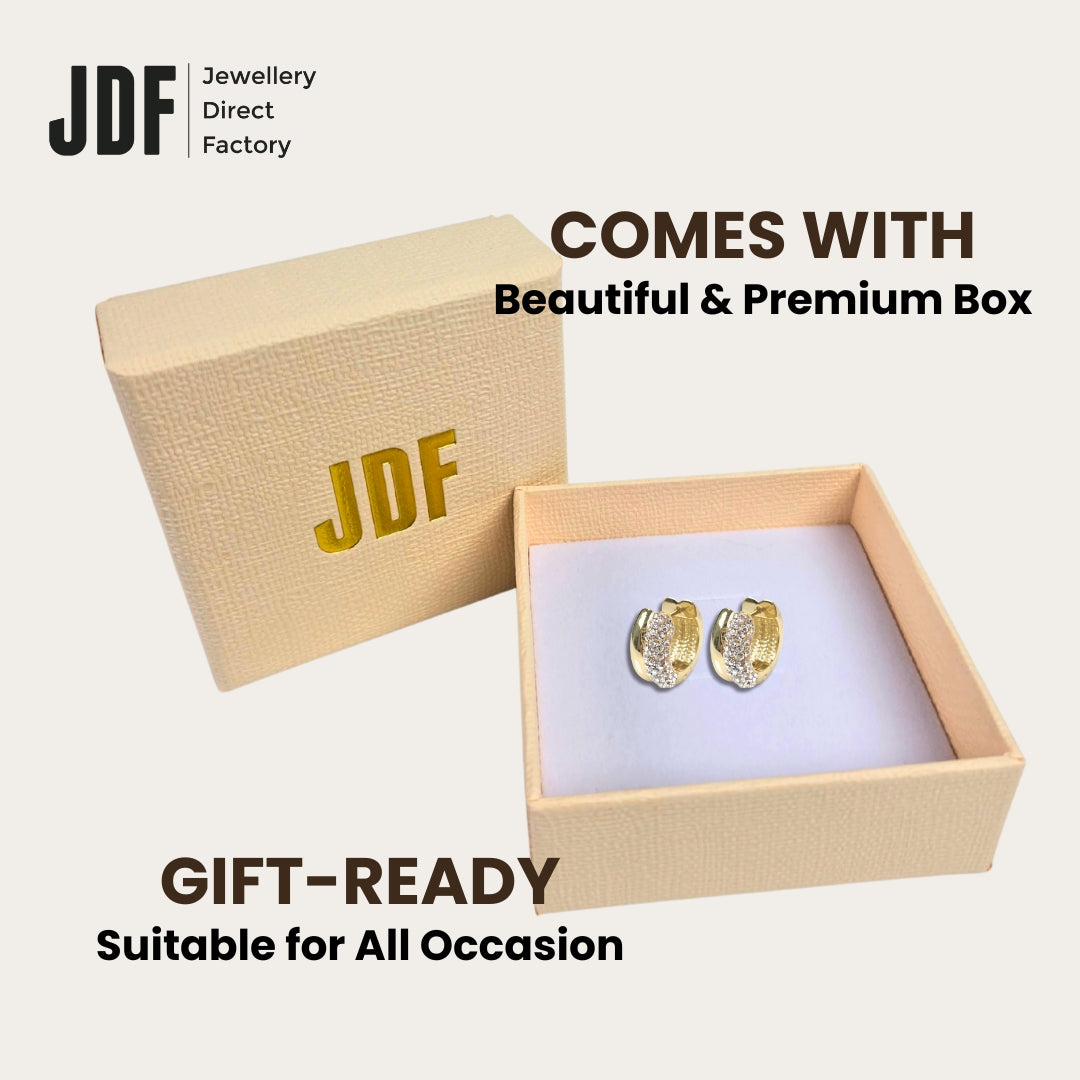 Elegant Double Circle Stud Earrings with Crystals from Europe, Crystal Earrings, Packaging Display, Crystals from Europe, One-Year Warranty - Jewellery Direct Factory in alabaster background