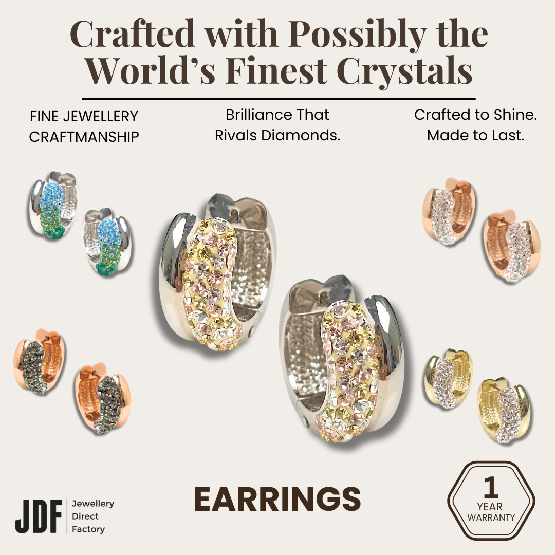 Elegant Double Circle Stud Earrings with Crystals from Europe, Crystal Earrings, White, Green, Gold, Rose Gold, Gray, Crystals from Europe, One-Year Warranty - Jewellery Direct Factory in alabaster background