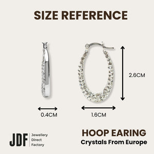 Elegant Drop Hoop Earrings with Crystals from Europe, Crystal Earrings, Size Reference, Crystals from Europe, One-Year Warranty - Jewellery Direct Factory in alabaster background