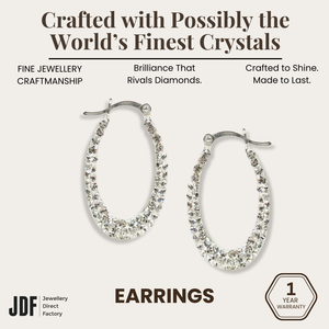 Elegant Drop Hoop Earrings with Crystals from Europe, Crystal Earrings, White, Crystals from Europe, One-Year Warranty - Jewellery Direct Factory in alabaster background