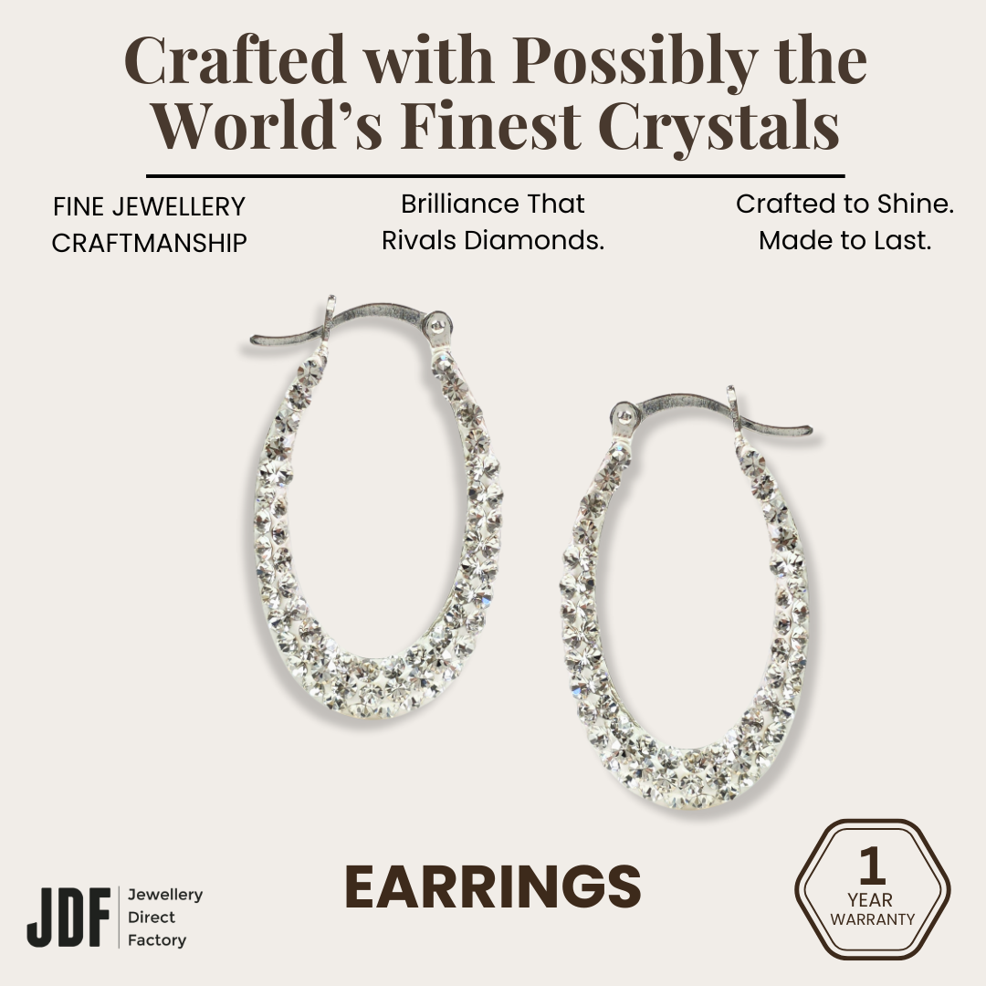 Elegant Drop Hoop Earrings with Crystals from Europe, Crystal Earrings, White, Crystals from Europe, One-Year Warranty - Jewellery Direct Factory in alabaster background
