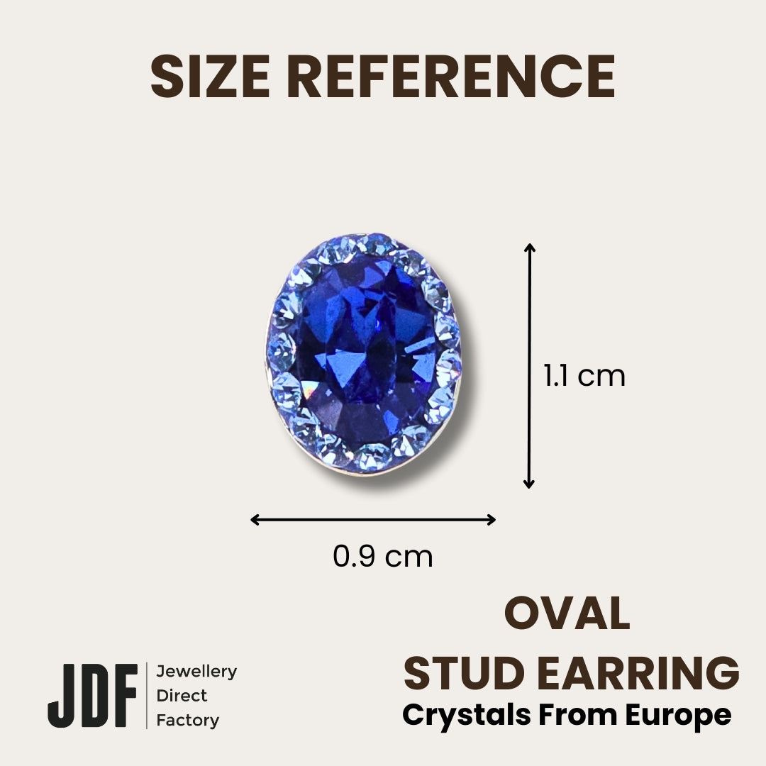 Elegant Oval Stud Earrings with Crystals from Europe, Crystal Earrings, Size Reference, Crystals from Europe, One-Year Warranty - Jewellery Direct Factory in alabaster background