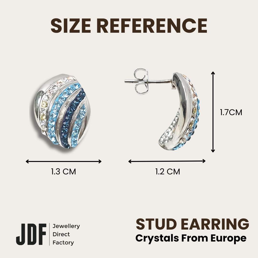 Elegant Seashell Stud Earrings with Crystals from Europe, Crystal Earrings, Size Reference, Crystals from Europe, One-Year Warranty - Jewellery Direct Factory in alabaster background