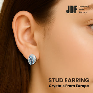 Elegant Seashell Stud Earrings with Crystals from Europe, Crystal Earrings, Worn by Model, Crystals from Europe, One-Year Warranty - Jewellery Direct Factory in alabaster background