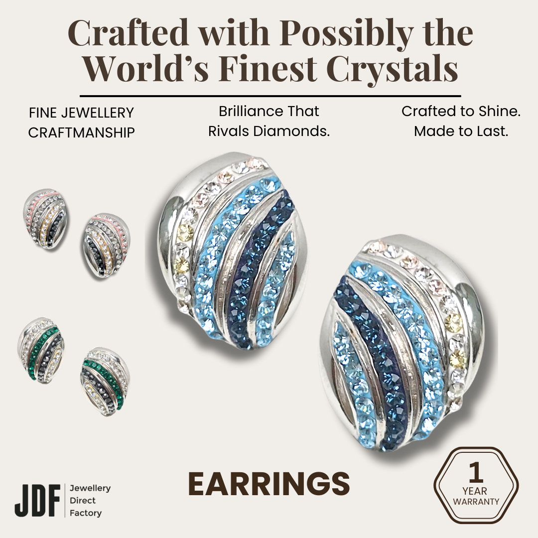 Elegant Seashell Stud Earrings with Crystals from Europe, Crystal Earrings, White, Green, Blue, Crystals from Europe, One-Year Warranty - Jewellery Direct Factory in alabaster background