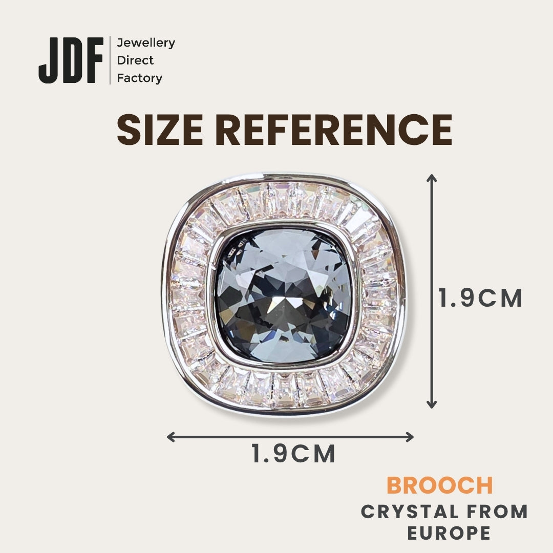 Elegant Square Brooch with Crystal From Europe, Brooch, Size Reference, Crystals from Europe, One-Year Warranty - Jewellery Direct Factory in alabaster background