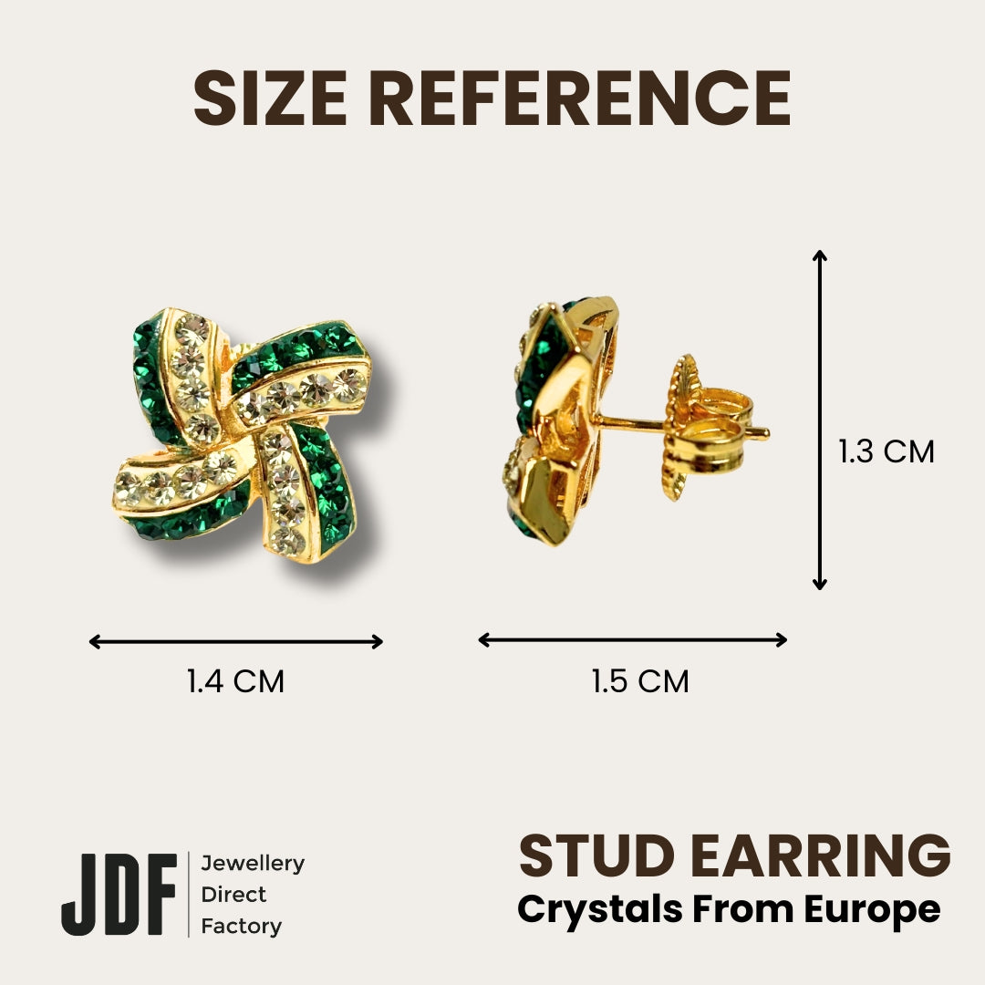 Elegant Windmill Stud Earrings with Crystals from Europe, Crystal Earrings, Size Reference, Crystals from Europe, One-Year Warranty - Jewellery Direct Factory in alabaster background