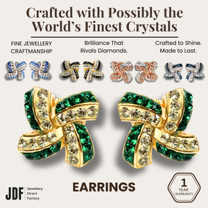 Elegant Windmill Stud Earrings with Crystals from Europe, Crystal Earrings, Green, Rose Gold, Yellow Gold, Light Blue, Blue, Crystals from Europe, One-Year Warranty - Jewellery Direct Factory in alabaster background