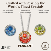 Energy Round Pendant Cum Brooch with Crystal From Europe, Pendant Brooch, Sky Blue Orange Green, Crystal From Europe, One-Year Warranty - Jewellery Direct Factory in alabaster background