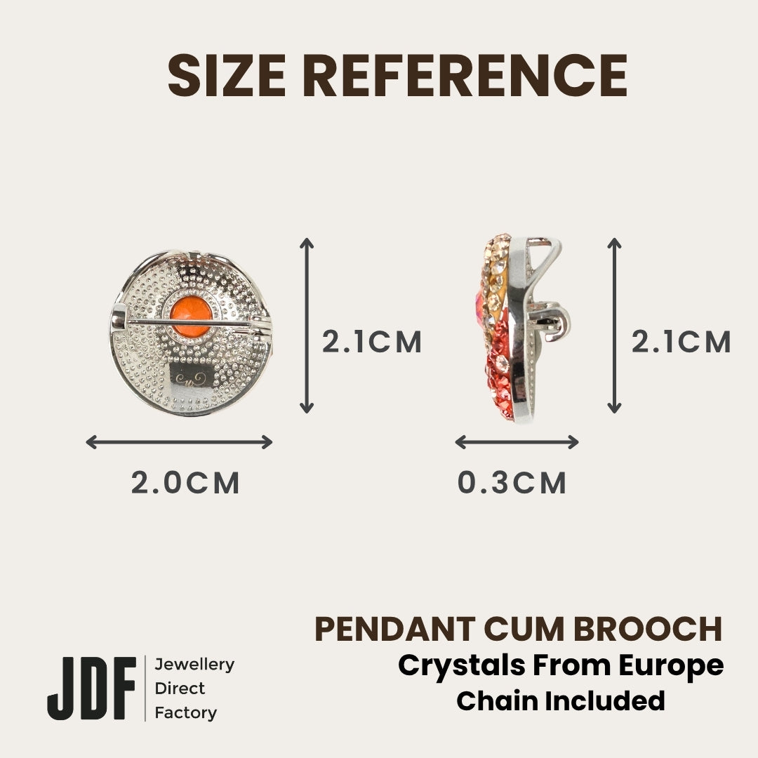 Energy Round Pendant Cum Brooch with Crystal From Europe, Pendant Brooch, Size Reference, Crystal From Europe, One-Year Warranty - Jewellery Direct Factory in alabaster background