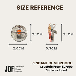 Energy Round Pendant Cum Brooch with Crystal From Europe, Pendant Brooch, Size Reference, Crystal From Europe, One-Year Warranty - Jewellery Direct Factory in alabaster background