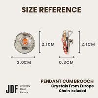 Energy Round Pendant Cum Brooch with Crystal From Europe, Pendant Brooch, Size Reference, Crystal From Europe, One-Year Warranty - Jewellery Direct Factory in alabaster background