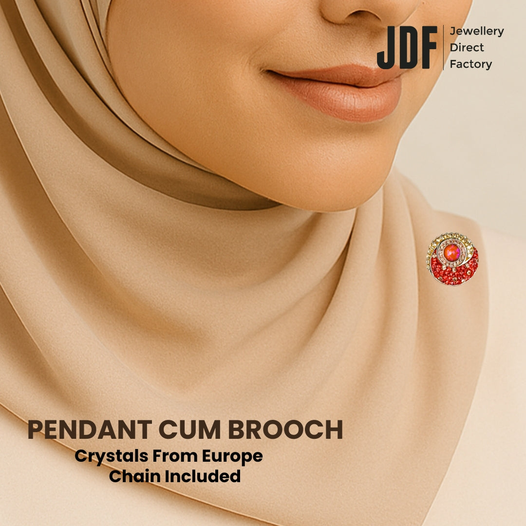 Energy Round Pendant Cum Brooch with Crystal From Europe, Pendant Brooch, Inside Jewellery Box Packaging, Crystal From Europe, One-Year Warranty - Jewellery Direct Factory in alabaster background