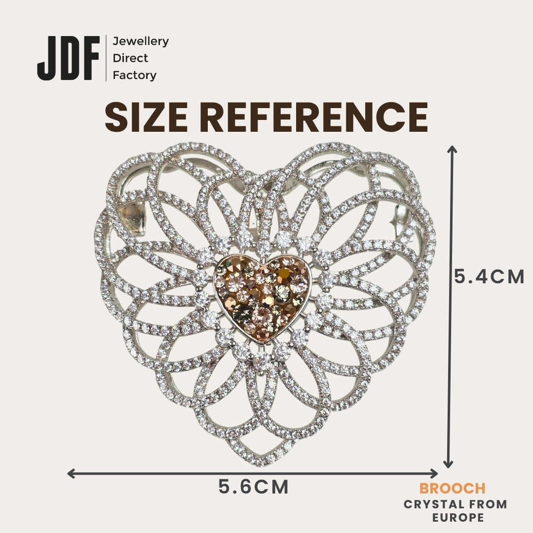 Eternal Heart Big Brooch with Crystals from Europe, Brooch, Size Reference, Crystals from Europe, One-Year Warranty - Jewellery Direct Factory in alabaster background