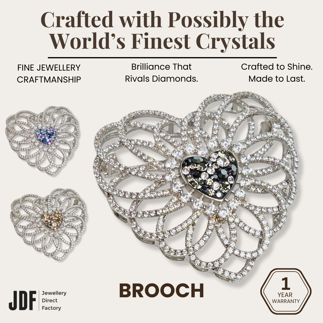 Eternal Heart Big Brooch with Crystals from Europe, Brooch, Aqua, Beige, Black, Crystals from Europe, One-Year Warranty - Jewellery Direct Factory in alabaster background