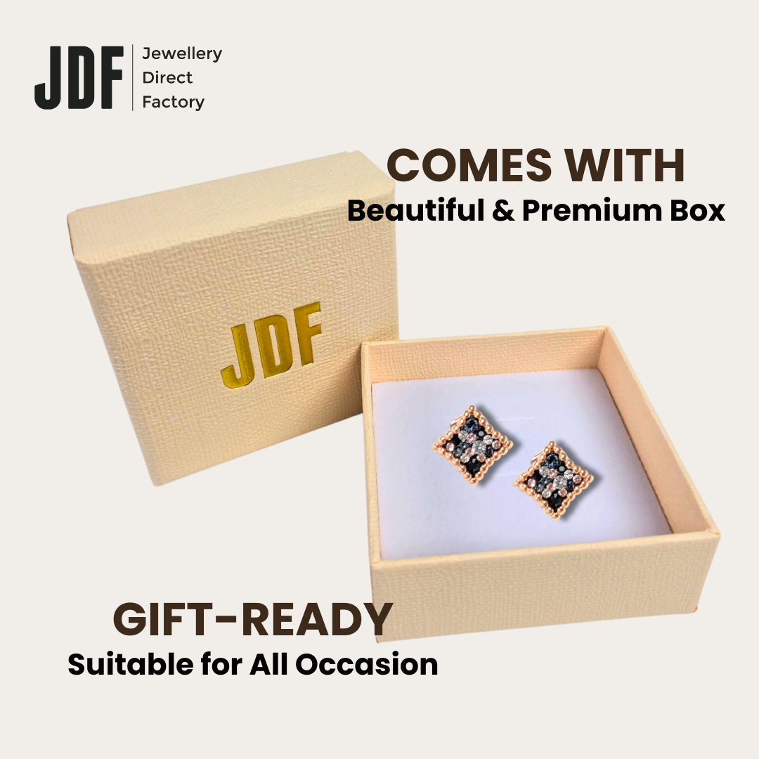 European Diamond Stud with Crystal From Europe, Crystal Earrings, Packaging Display, Crystal From Europe, One-Year Warranty - Jewellery Direct Factory in alabaster background