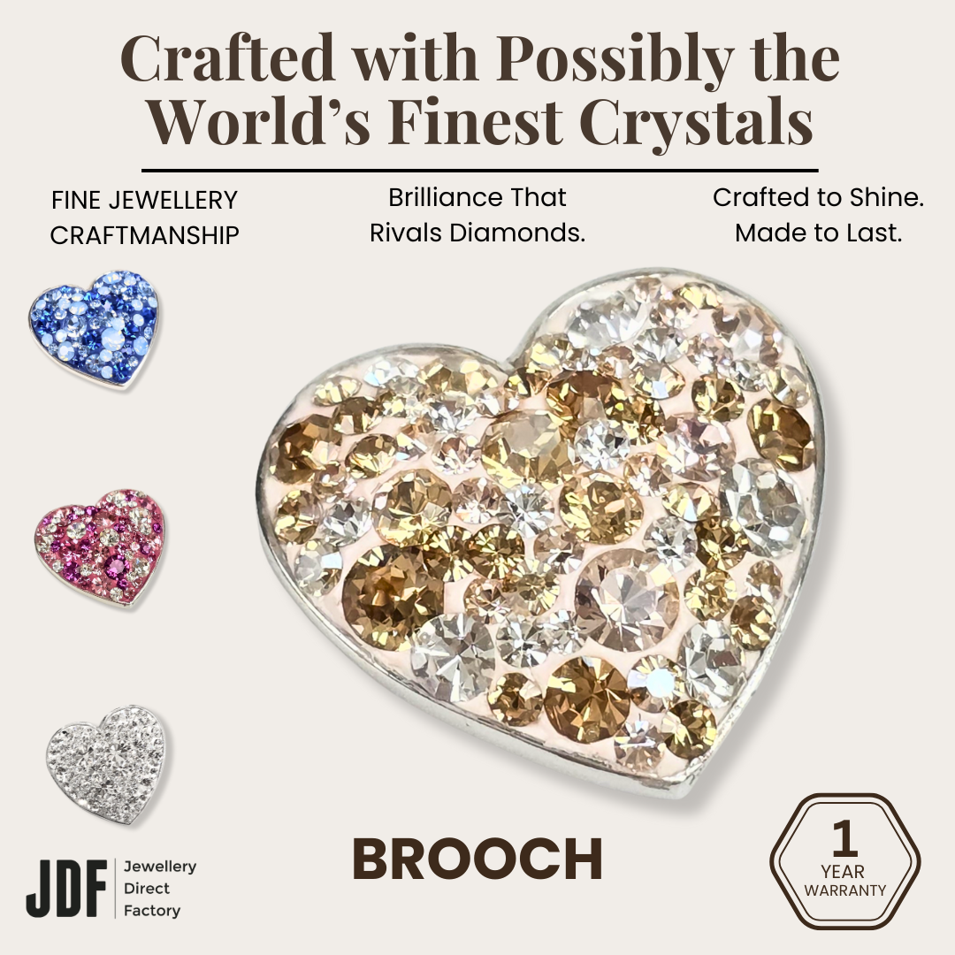 Exclusive Heart Brooch with Crystal from Europe, Brooch, Blue, Beige, Pink, White, Crystals from Europe, One-Year Warranty - Jewellery Direct Factory in alabaster background