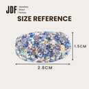 Exclusive Wide Band Ring with Crystals From Europe, Crystal Ring, Size Reference, Crystals From Europe, One-Year Warranty - Jewellery Direct Factory in alabaster background