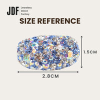 Exclusive Wide Band Ring with Crystals From Europe, Crystal Ring, Size Reference, Crystals From Europe, One-Year Warranty - Jewellery Direct Factory in alabaster background