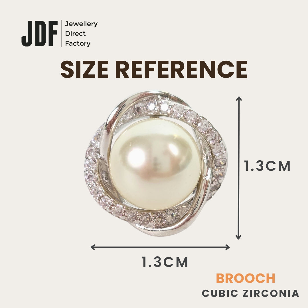 Floral-Shaped Brooch with Cubic Zirconia, Brooch, Size Reference, Crystals from Europe, One-Year Warranty - Jewellery Direct Factory in alabaster background