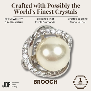 Floral-Shaped Brooch with Cubic Zirconia, Brooch, White, Crystals from Europe, One-Year Warranty - Jewellery Direct Factory in alabaster background