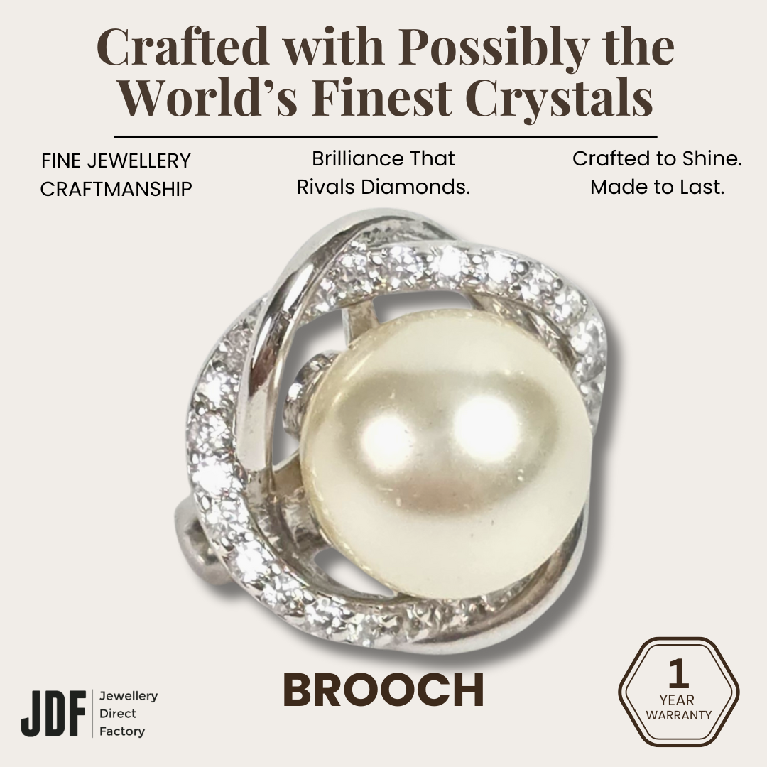 Floral-Shaped Brooch with Cubic Zirconia, Brooch, White, Crystals from Europe, One-Year Warranty - Jewellery Direct Factory in alabaster background