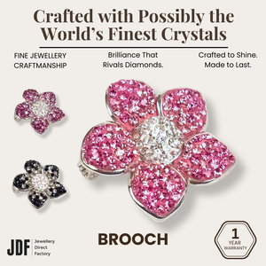 Flower Brooch with Crystals from Europe, Brooch, Purple, Pink, Black, Crystals from Europe, One-Year Warranty - Jewellery Direct Factory in alabaster background