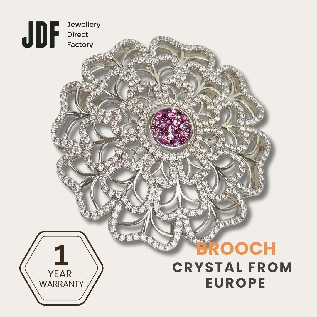 Grand Blossom Big Brooch with Crystals from Europe, Brooch, Fuchsia, Crystals from Europe, One-Year Warranty - Jewellery Direct Factory in alabaster background