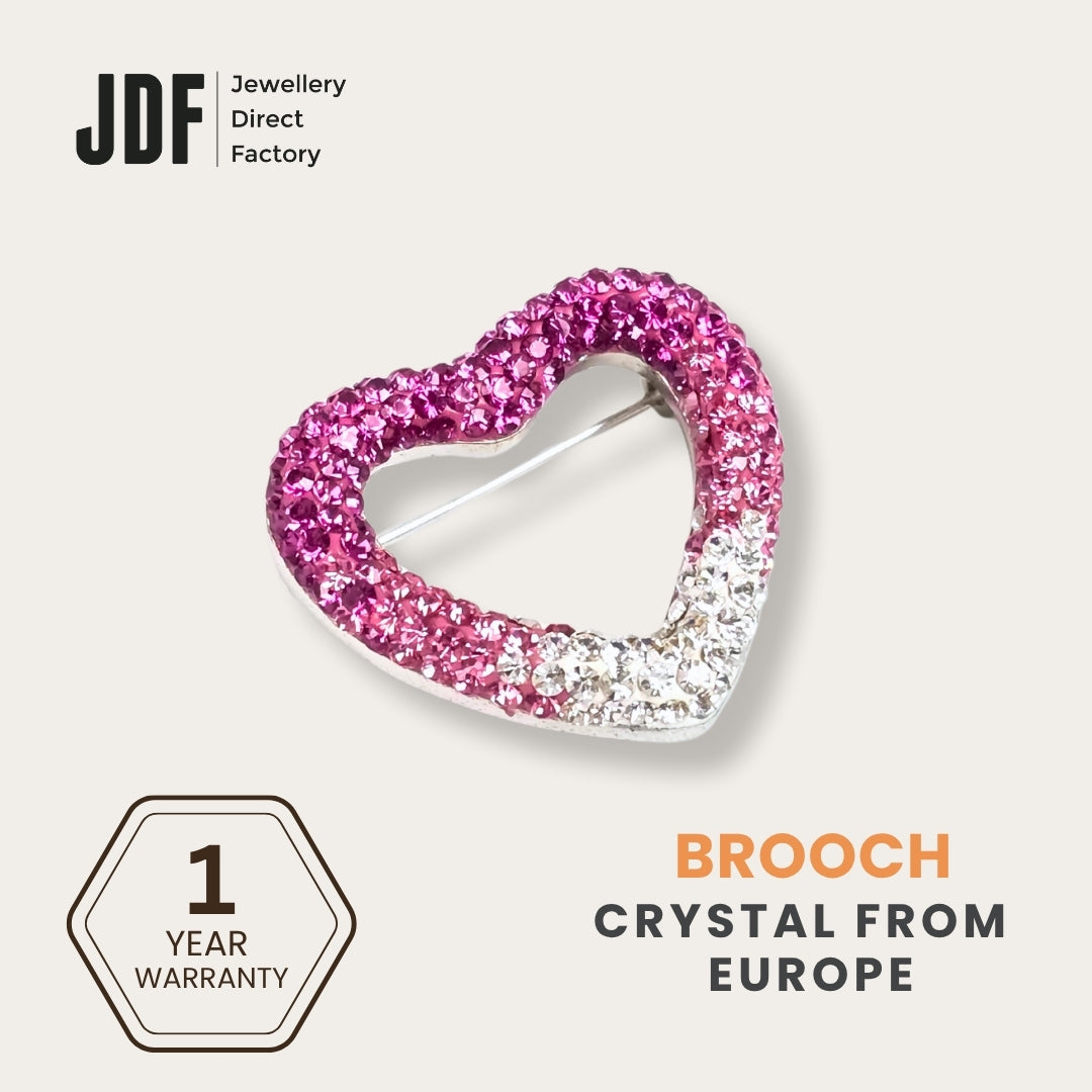 True Love Heart Brooch with European Crystals, Brooch, Fuchsia, Crystals from Europe, One-Year Warranty - Jewellery Direct Factory in alabaster background