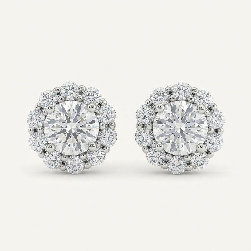 Halo-Style 18K Gold Earrings