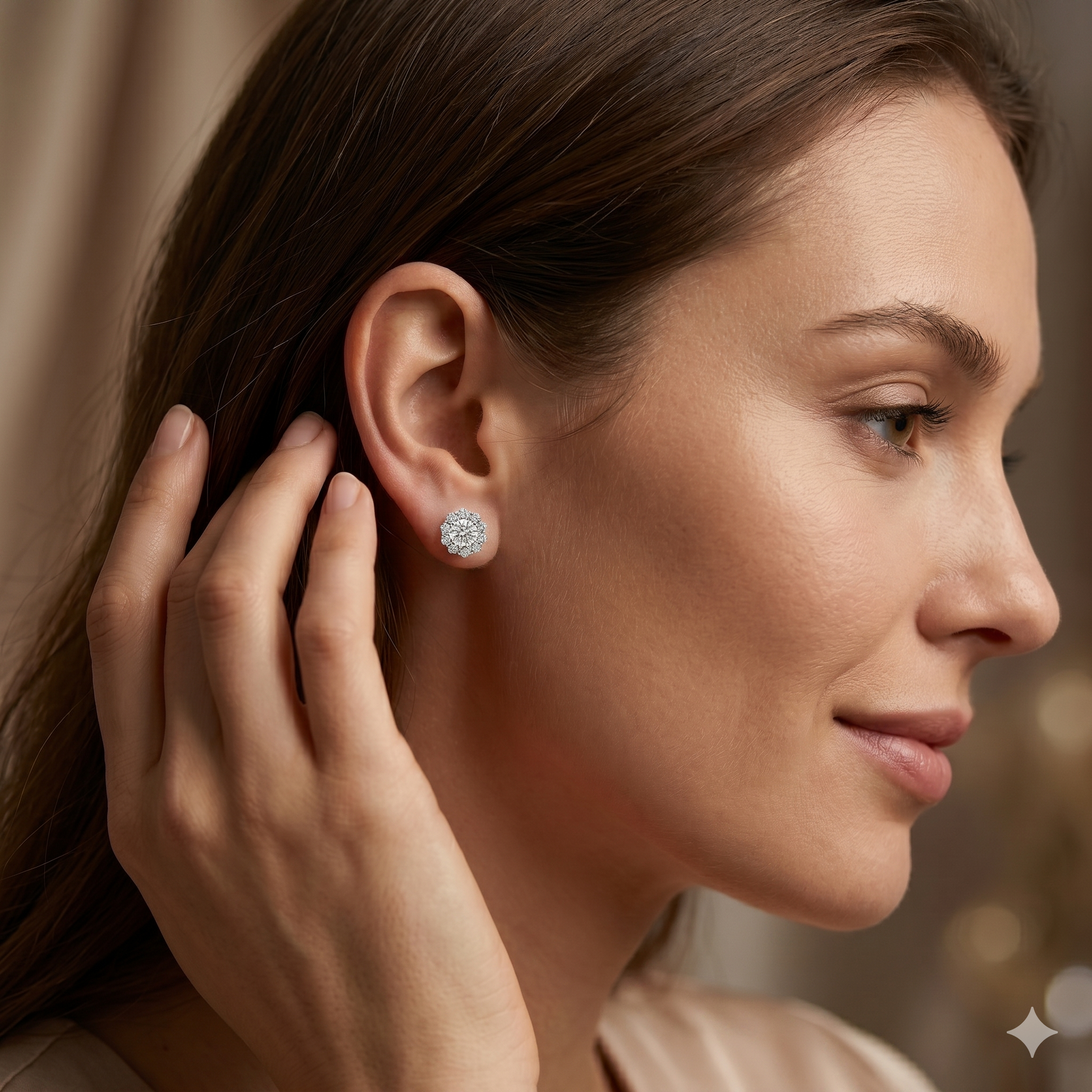 Halo-Style 18K Gold Earrings