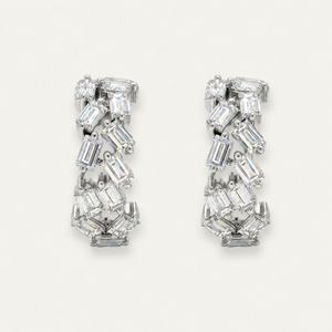 Petite 18K Gold Hoop Earrings with Asymmetric Baguette Lab Diamonds