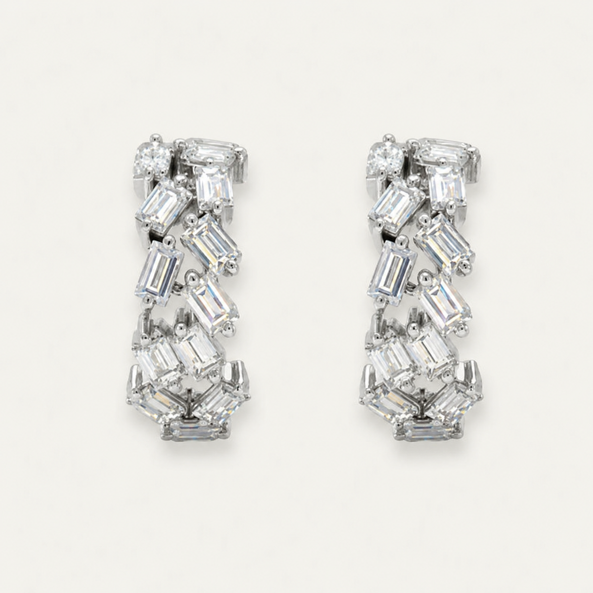 Petite 18K Gold Hoop Earrings with Asymmetric Baguette Lab Diamonds