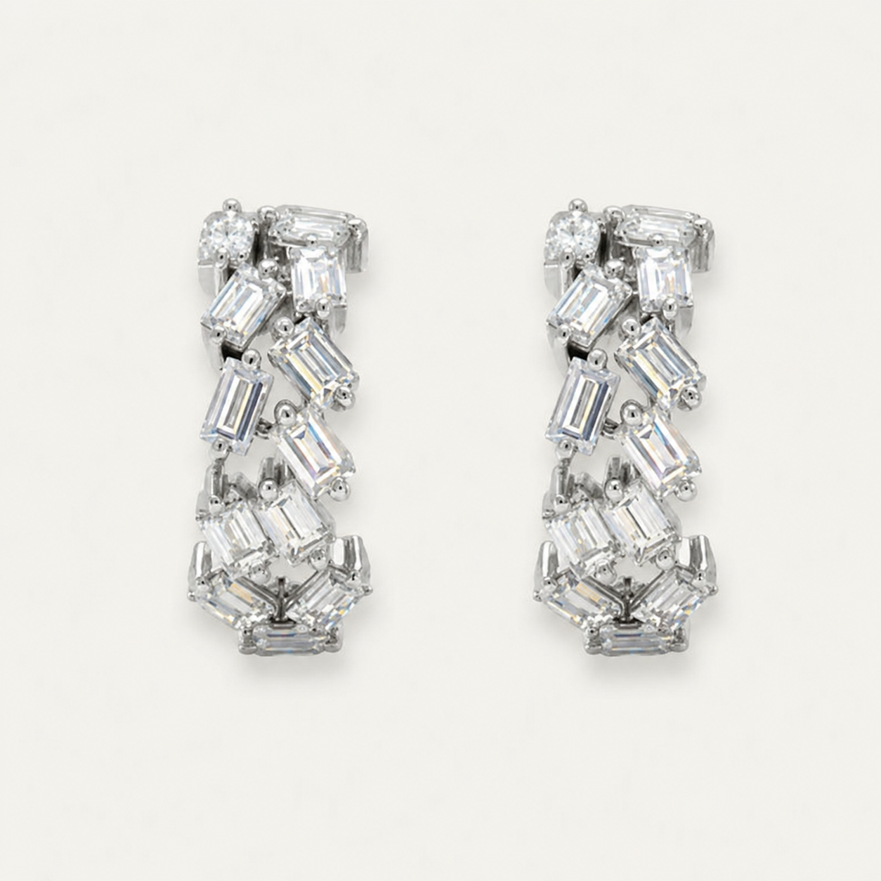 Petite 18K Gold Hoop Earrings with Asymmetric Baguette Lab Diamonds