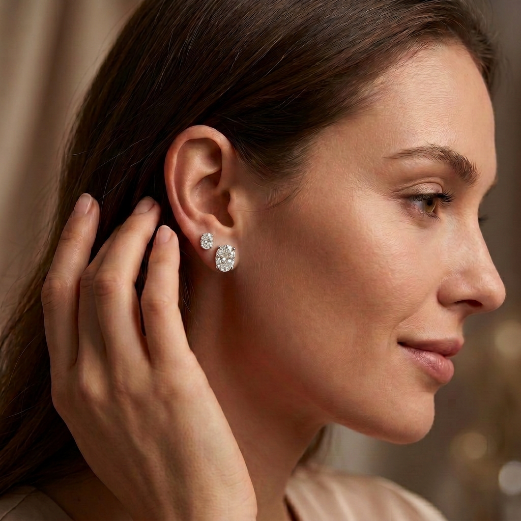Oval Cut 18K Lab Diamond Earstud