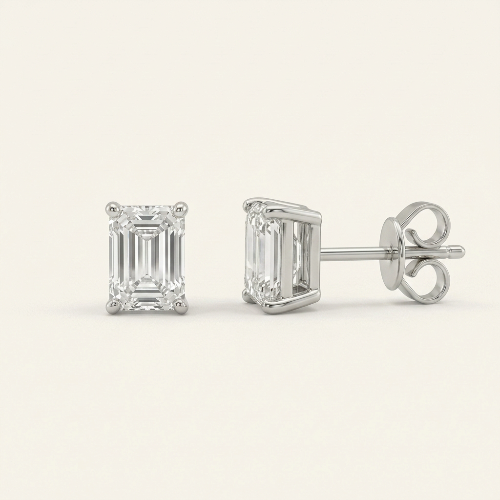 Emerald Cut 18K Lab Diamond Earstud