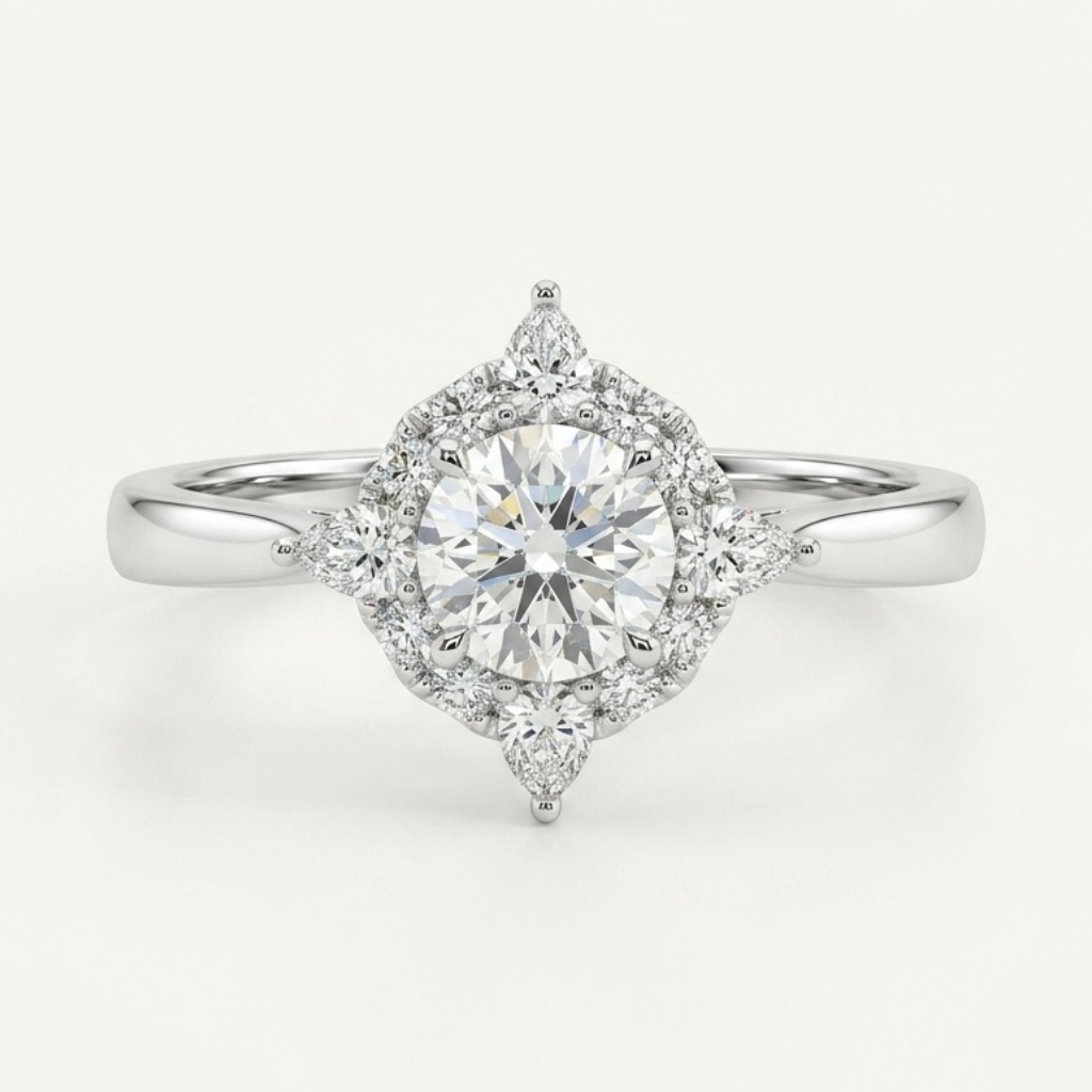 Starburst Diamond Halo Ring