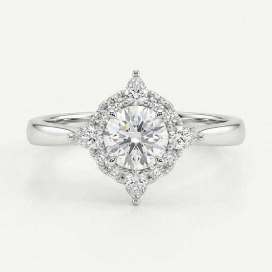 Starburst Diamond Halo Ring