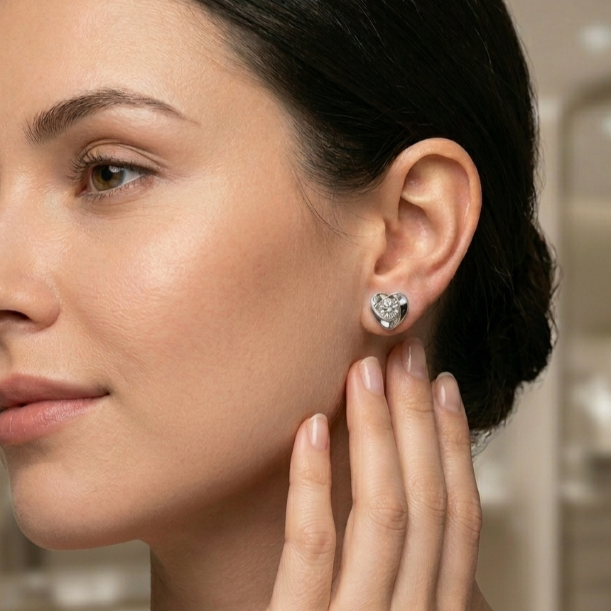 Heart-Shaped 18K Gold Earing