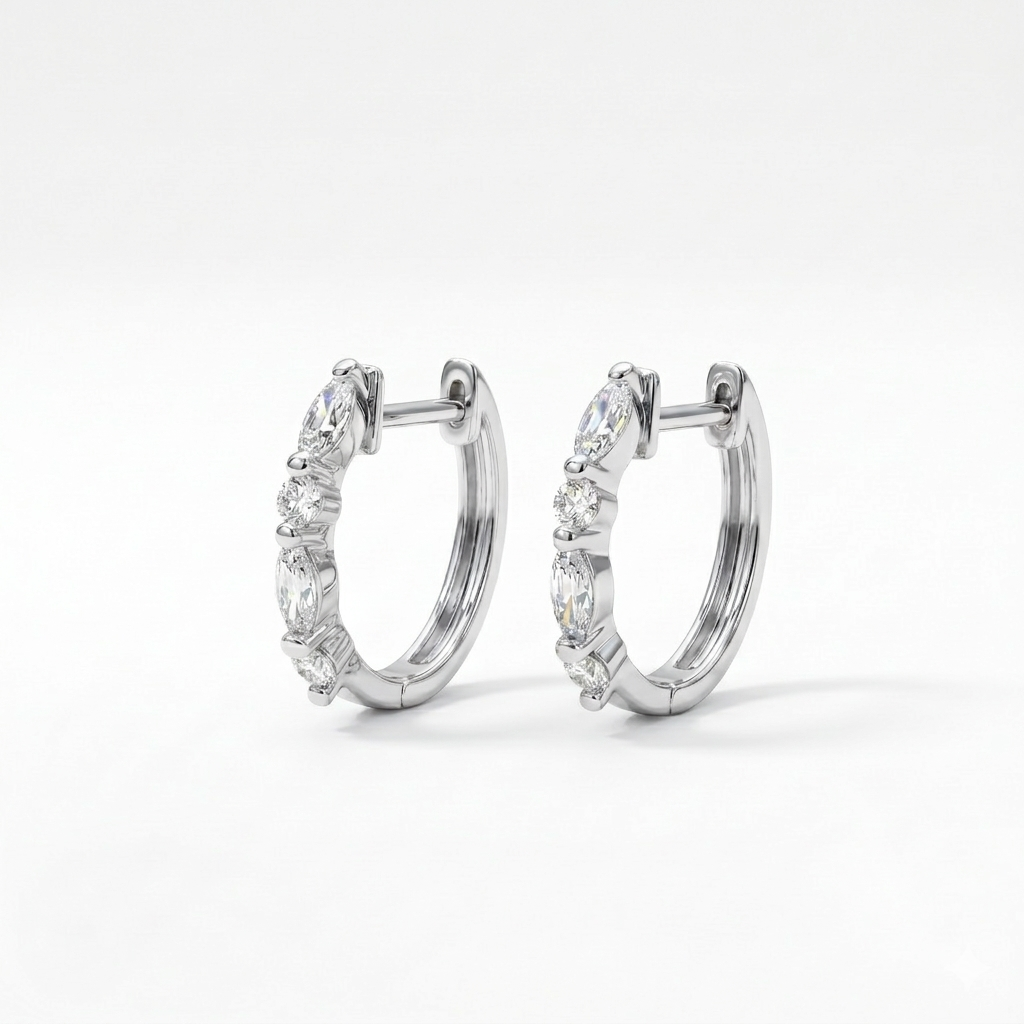 Petite Alterné Marquise & Round Lab Diamond Hoop Earrings in 18K Gold