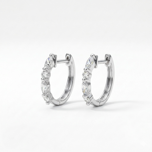 Petite Alterné Marquise & Round Lab Diamond Hoop Earrings in 18K Gold