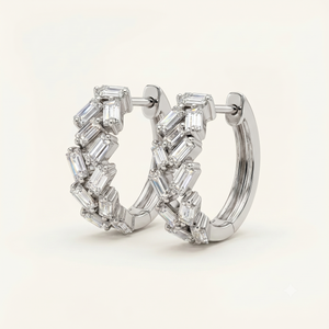 Petite 18K Gold Hoop Earrings with Asymmetric Baguette Lab Diamonds