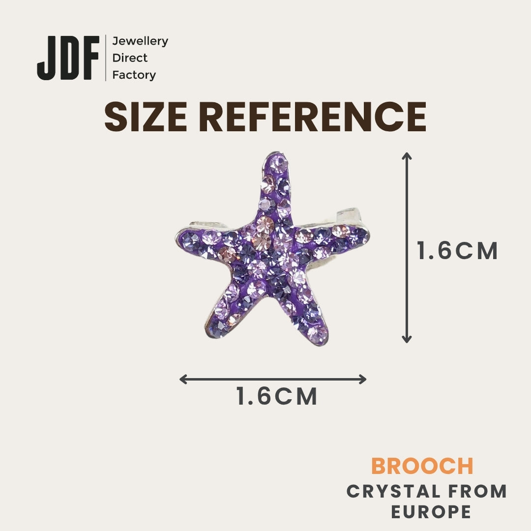 Glam Starfish Brooch with Crystal From Europe, Brooch, Size Reference, Crystals from Europe, One-Year Warranty - Jewellery Direct Factory in alabaster background