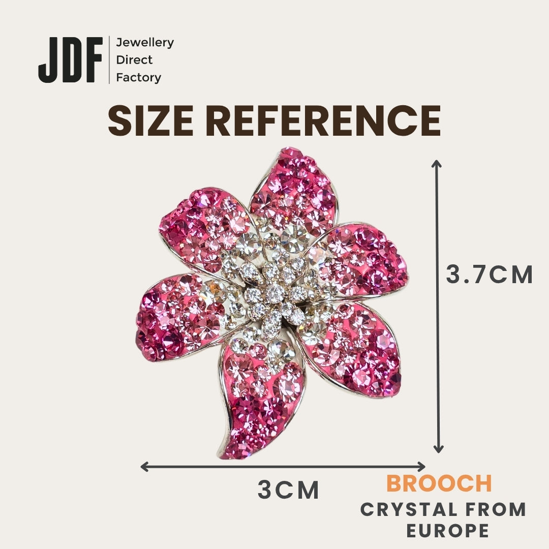Glamourous Flower Brooch with Crystal From Europe, Brooch, Size Reference, Crystals from Europe, One-Year Warranty - Jewellery Direct Factory in alabaster background