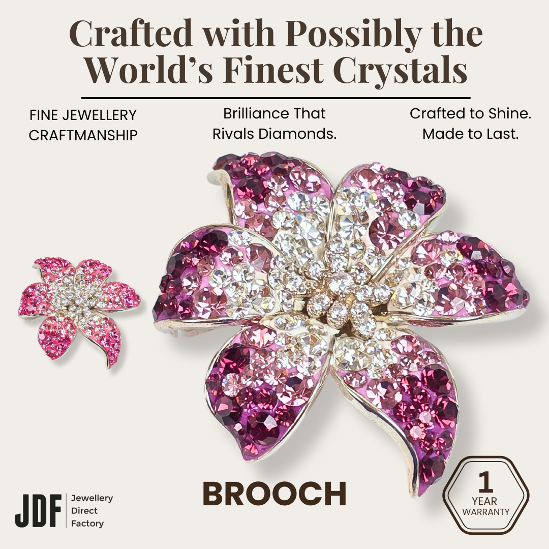 Glamourous Flower Brooch with Crystal From Europe, Brooch, Purple, Pink, Crystals from Europe, One-Year Warranty - Jewellery Direct Factory in alabaster background