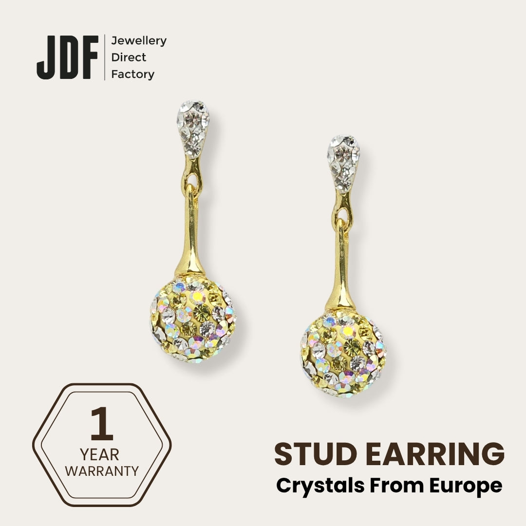 8mm Lollipop Dangling Earring with Crystals from Europe, Crystal Earrings, Gold, Crystals from Europe, One-Year Warranty - Jewellery Direct Factory in alabaster background