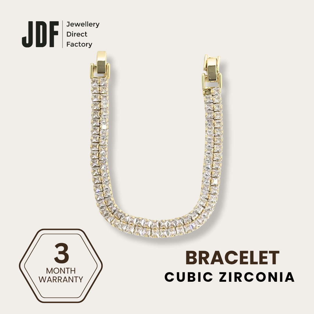 Angular Double-Row Bracelet with Cubic Zirconia, Crystal Bracelet, Gold, Cubic Zirconia, Three-Month Warranty - Jewellery Direct Factory in alabaster background